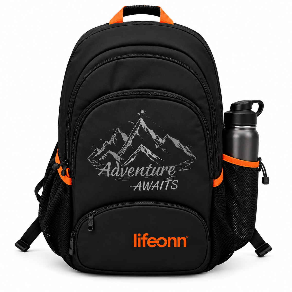 Lifeonn College Backpack – Stylish & Spacious Black Backpack with Orange Accents