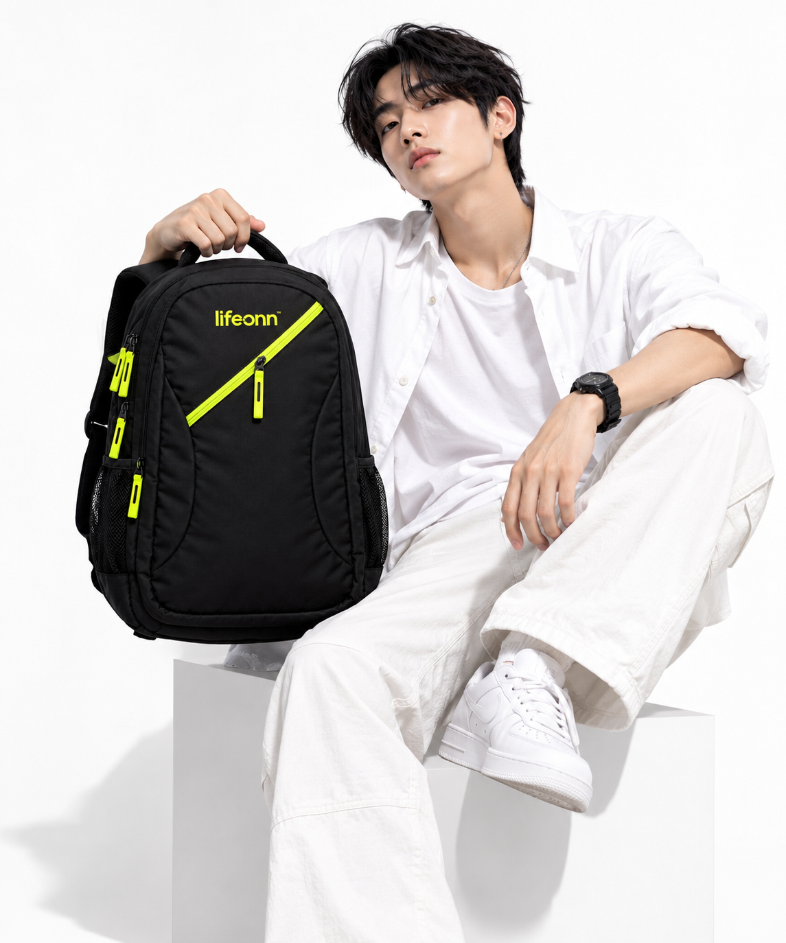 Lifeonn Stylish Laptop Backpack for Men & Women | Black & Neon Green