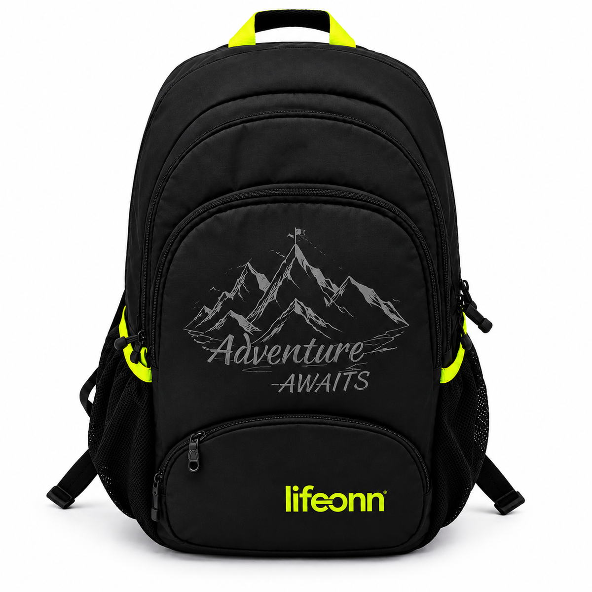 Lifeonn College Backpack – Stylish & Spacious Black Backpack with yellow green Accents