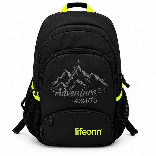 Lifeonn College Backpack – Stylish & Spacious Black Backpack with yellow green Accents