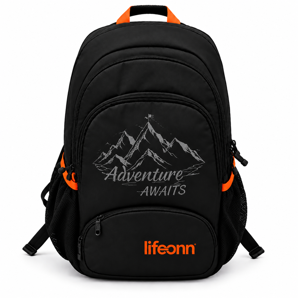 Lifeonn College Backpack – Stylish & Spacious Black Backpack with Orange Accents