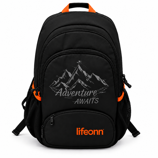 Lifeonn College Backpack – Stylish & Spacious Black Backpack with Orange Accents