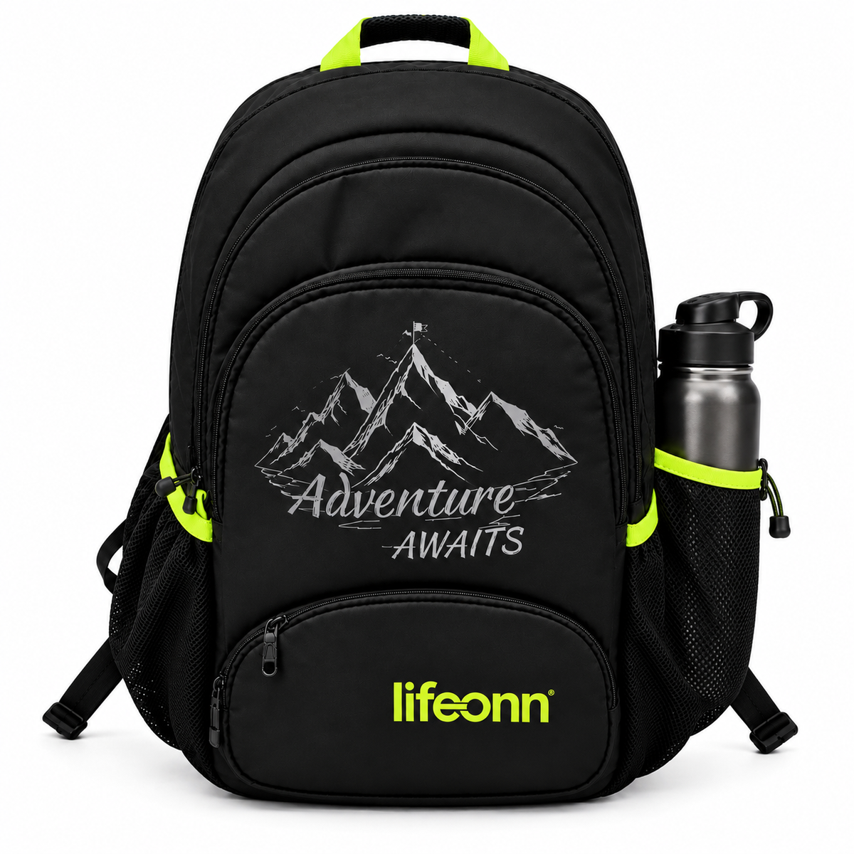 Lifeonn College Backpack – Stylish & Spacious Black Backpack with yellow green Accents